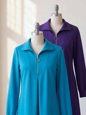 TWO-FOR-ONE LOT - TIMESON Qtr-Zip Ring-Pull Tunic Dress - Stretch Knit - Size XL